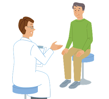 病院を受診する 60歳半ばの男性患者さんのイラスト