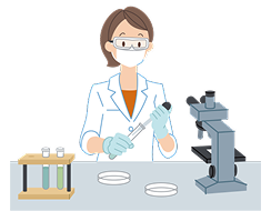 臨床検査技師による病理検査のシーン。膀胱癌の診断に必要な病理検査について示す